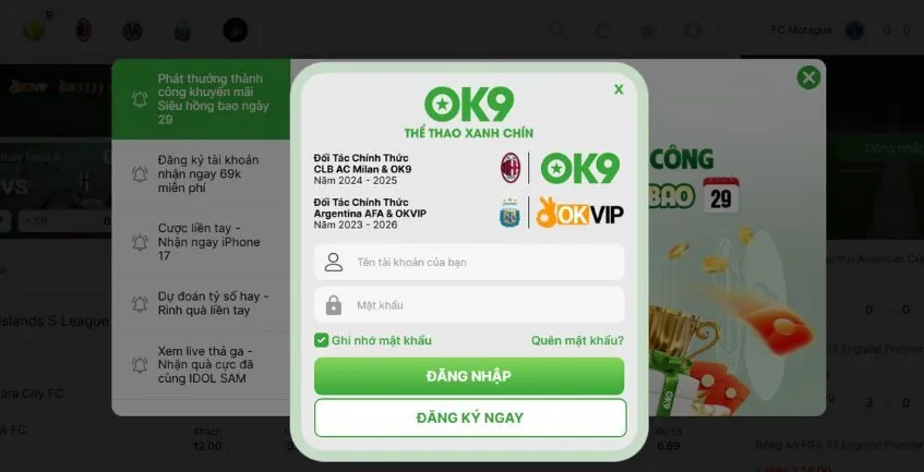 Cách đăng nhập OK9